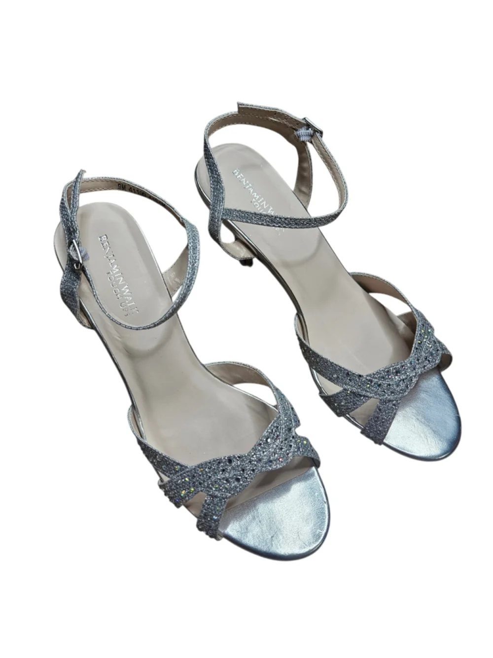 Benjamin Walk Touch Ups 9M Silver Dulce Rhinestone Strappy Heel Sandals